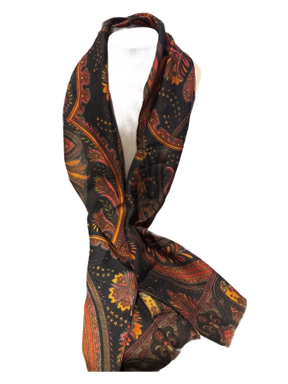 Vintage Paisley Black Scarf with Autumn Hues NWOTS - Picture 7 of 13